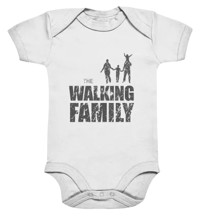 Organic Baby Body - The Walking Family - FAMILY1 - D - White 0-3M front dark