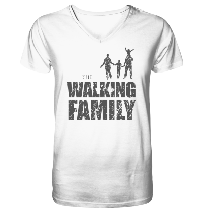 Organic V-Neck Shirt - The Walking Family - FAMILY1 - D - White S front dark