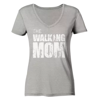 Ladies Organic V-Neck Shirt - The Walking Mom - Trage MOM3 - Heather Grey S front light
