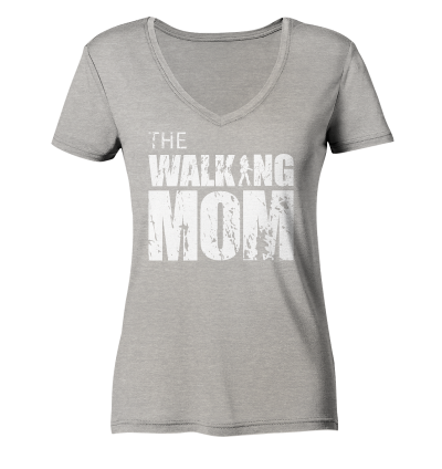 Ladies Organic V-Neck Shirt - The Walking Mom - Trage MOM3 - Heather Grey S front light