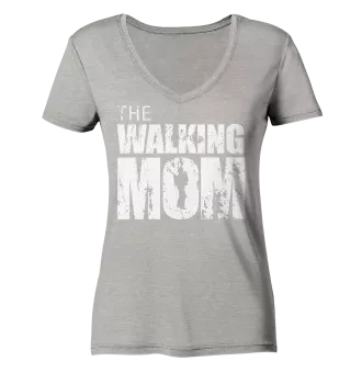 Ladies Organic V-Neck Shirt - The Walking Mom - Trage MOM2 - L - Heather Grey S front light