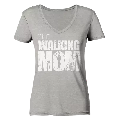 Ladies Organic V-Neck Shirt - The Walking Mom - Trage MOM2 - L - Heather Grey S front light