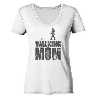 Ladies Organic V-Neck Shirt - The Walking Mom - Trage MOM1 - D - White S front dark