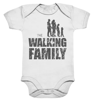 Organic Baby Body - The Walking Family - FAMILY2-D - White 0-3M front dark