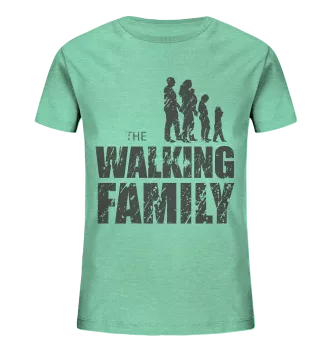 Kids Organic Shirt - The Walking Family - FAMILY2-D - Mid Heather Green 98104 3-4 front dark