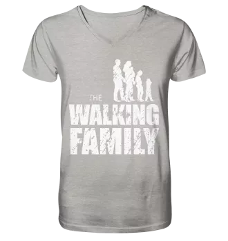 Mens Organic V-Neck Shirt - The Walking Family - FAMILY2 - Heather Grey S front light