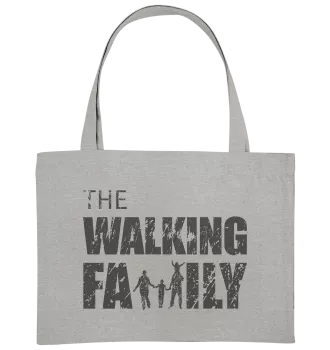 Organic Shopping Bag - The Walking Family - FAMILY3-D - Heather Grey ca  49x37 front dark