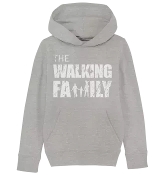 Kids Organic Hoodie - The Walking Family - FAMILY3 - Heather Grey 110116 5-6 front light