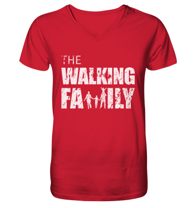 Mens Organic V-Neck Shirt - The Walking Family - FAMILY3 - Red S front light